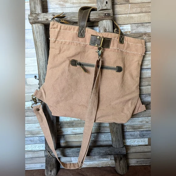 NWT Clea Ray Canvas Slip Strap Left Or Right Paris Bag With Leather Handles - Picture 7 of 14